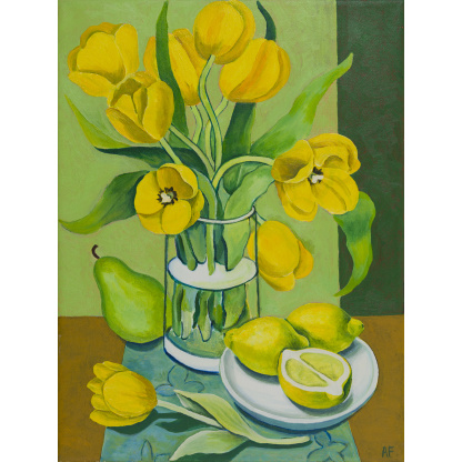 Yellow Tulips on Green
