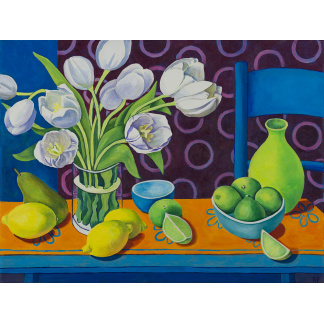 White Tulips and Blue Chair