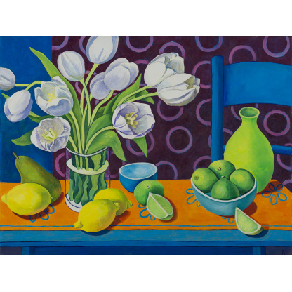 White Tulips and Blue Chair