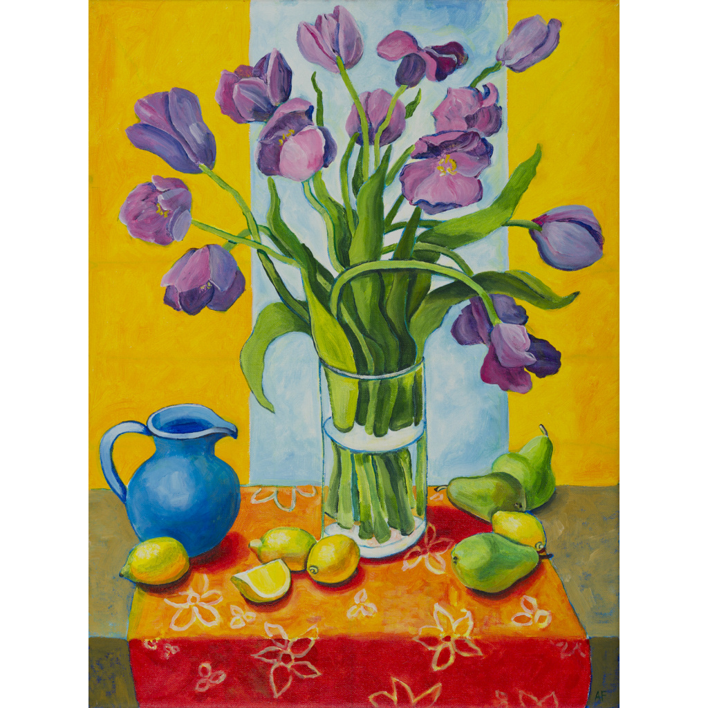 Purple Tulips and Blue Jug